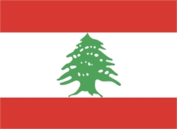 [ai] The national flag of Lebanon featuring two horizontal red stripes at the top and bottom, with a central white stripe. In the white stripe, there is a green cedar tree, representing resilience.